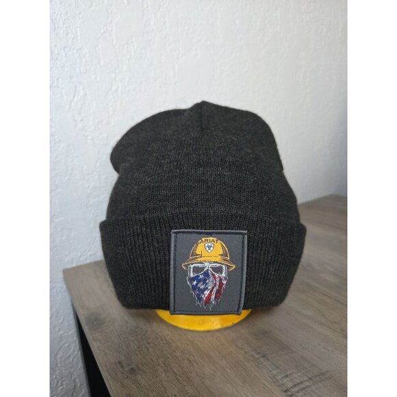 Ariat Cap Beanie One Size Charcoal Knit Born For This Watch Patriotic Skull - Picture 1 of 3